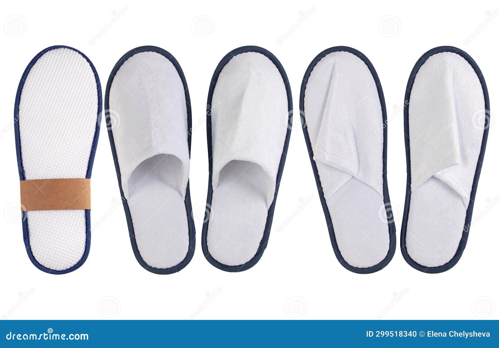 Disposable Hotel Slippers Made of White Material with Blue Edging