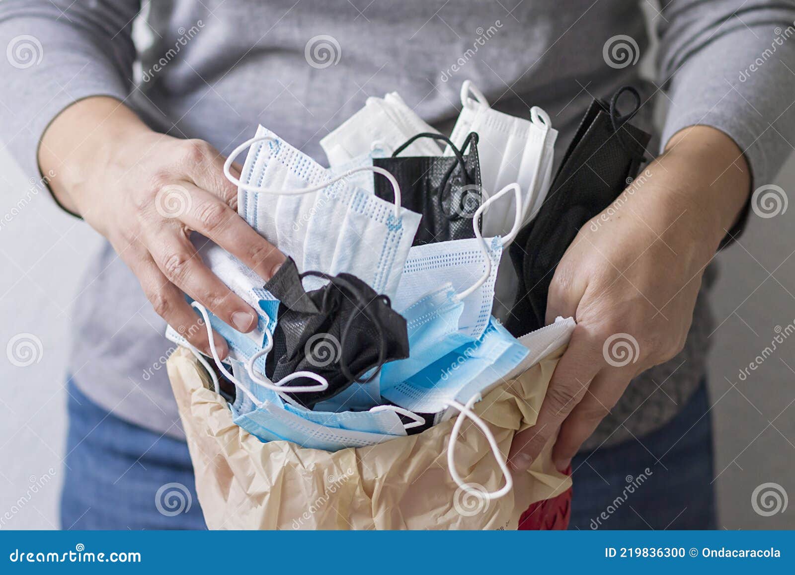 Disposable mask in the bin stock photo. Image of covid 219836300
