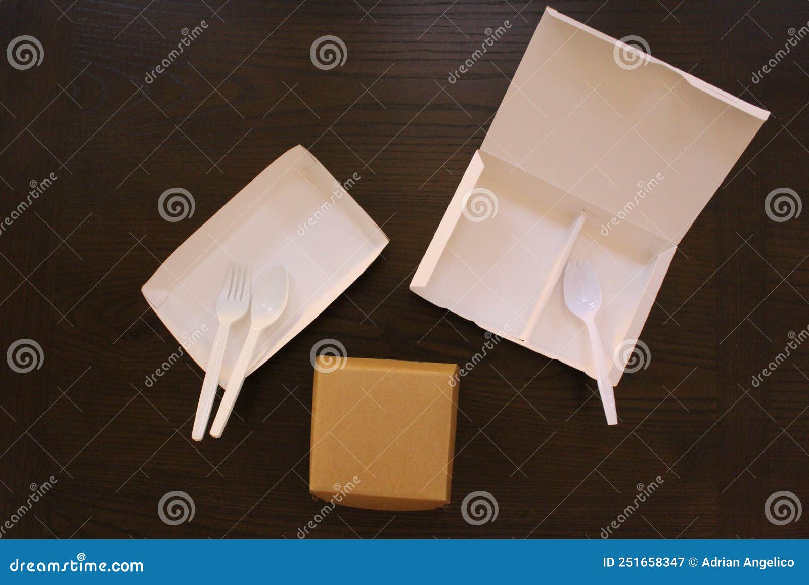 Disposable Paper Food Packaging and Plastic Cutlery Stock Image Image
