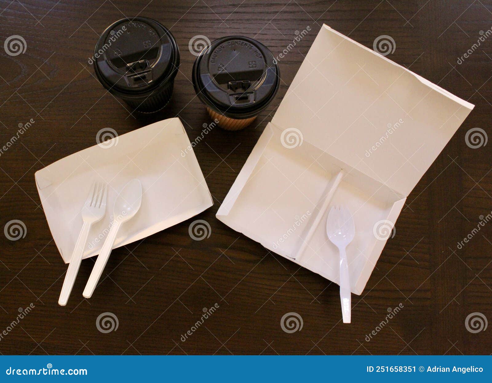 Disposable Paper Food Packaging and Plastic Cutlery Stock Image Image