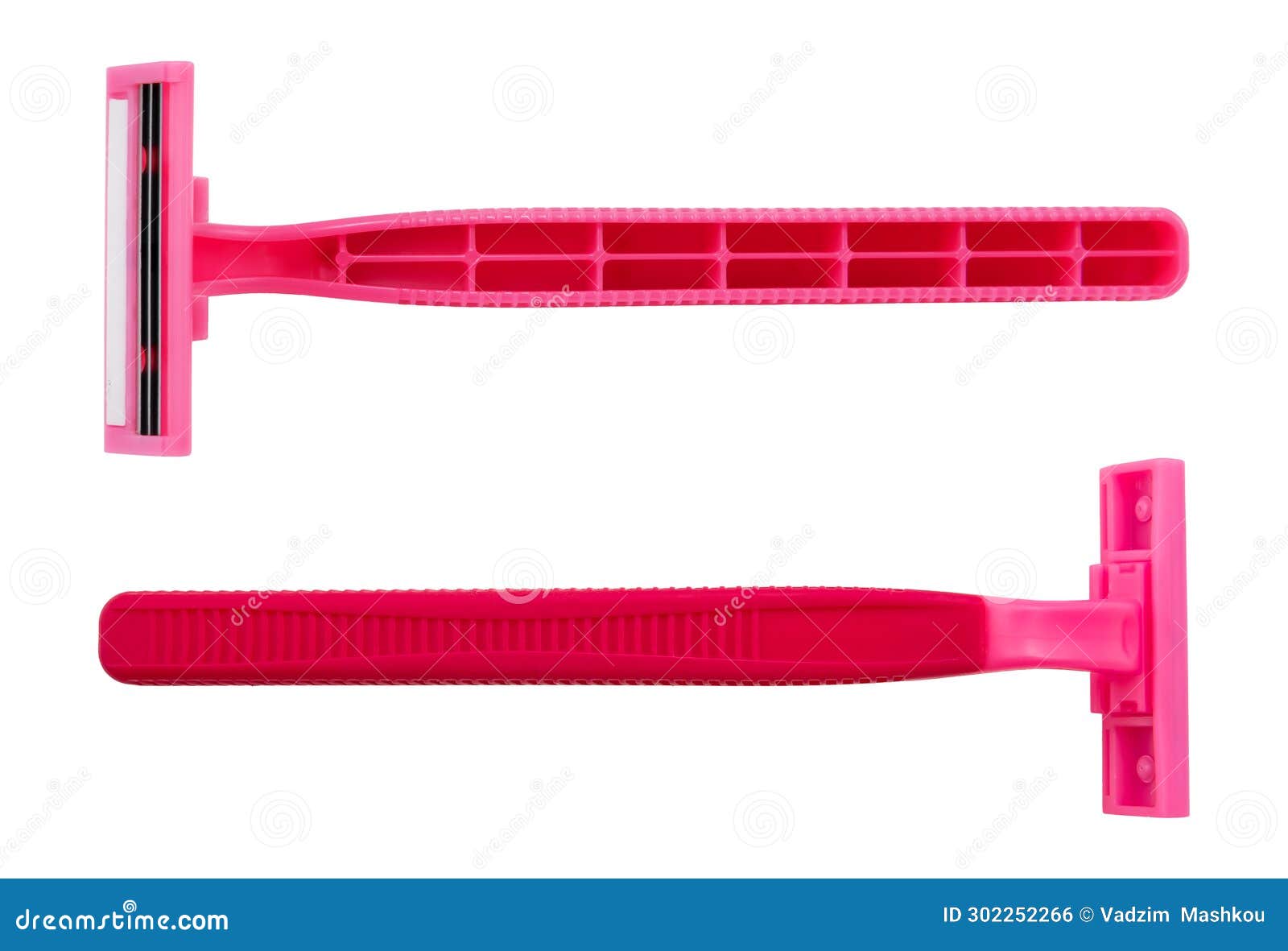 Disposable Pink Shaving Machine on a White Background. View from Above