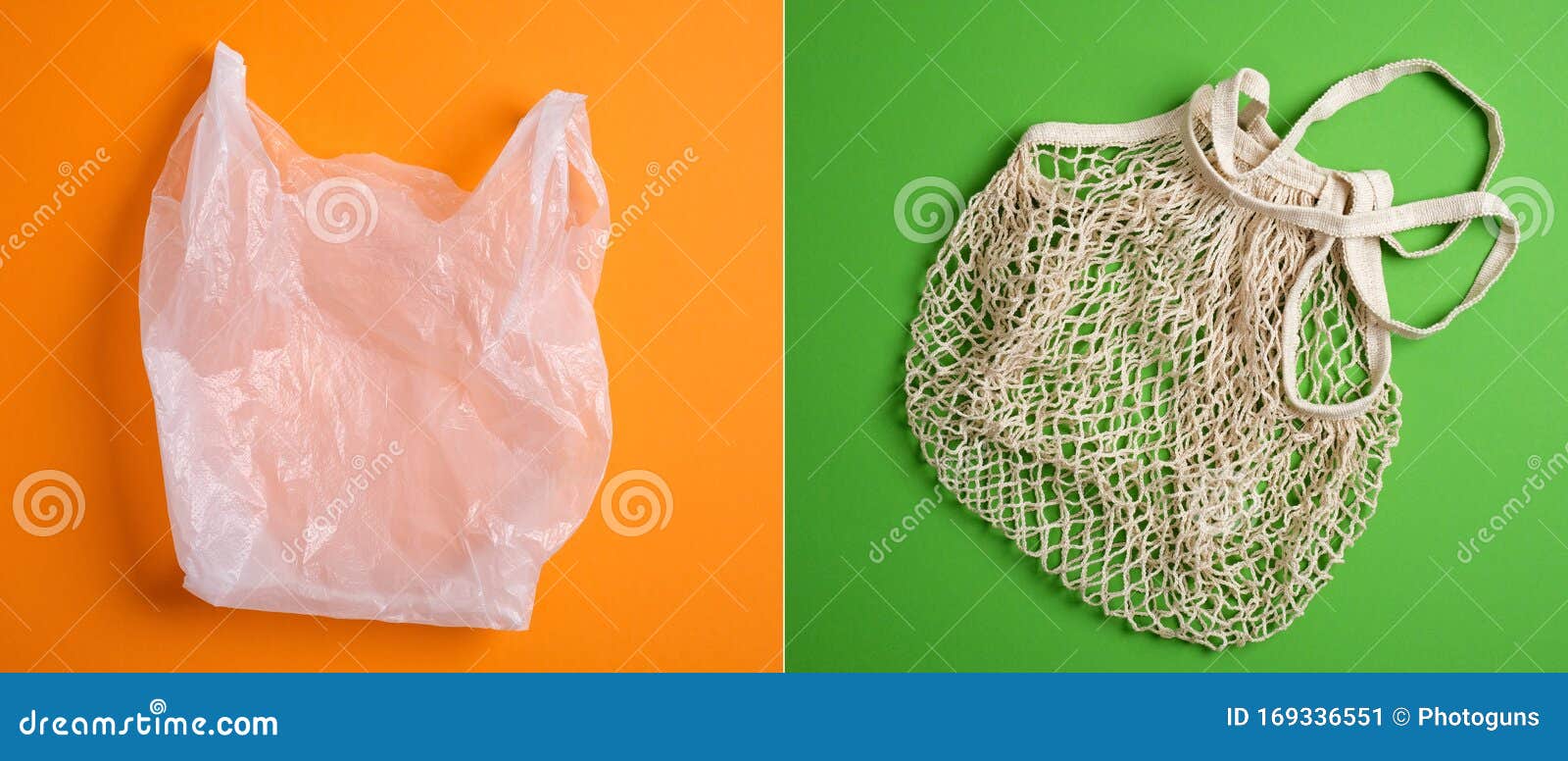 Disposable Plastic Polythene Bag Vs Reusable Mesh Net Shopping Bag