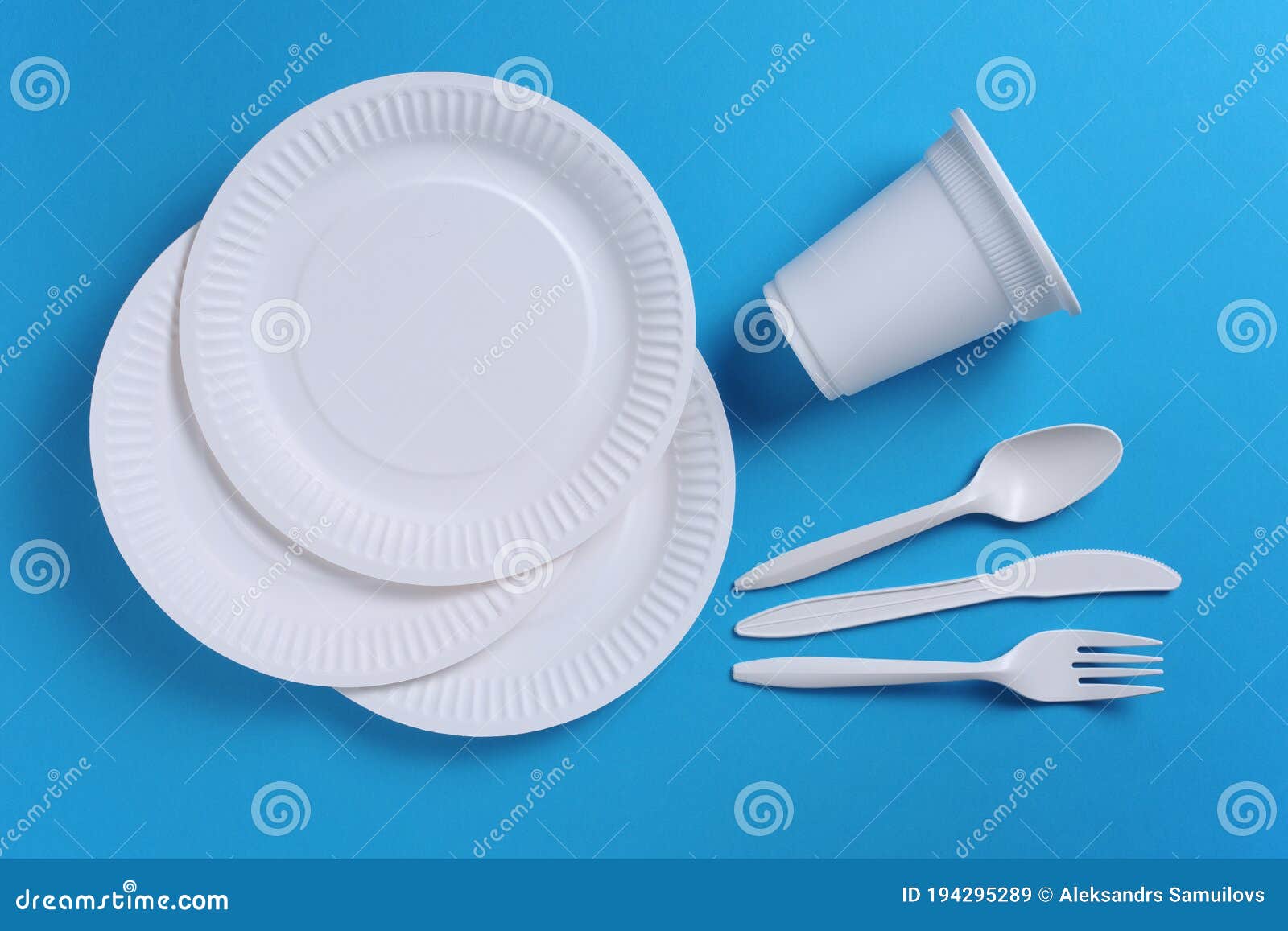 Disposable Tableware on Blue Stock Image Image of dinnerware, white