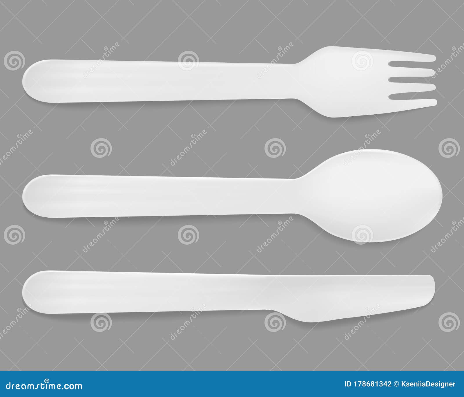 Disposable White Plastic Cutlery. Vector Spoon, Knife and Fork Stock