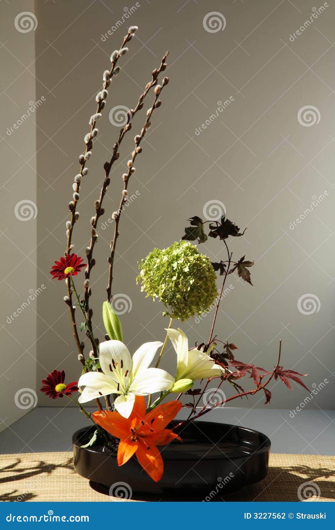 Disposizione di fiore (ikebana) creata dopo lo stile utilizzato nella coltura giapponese.