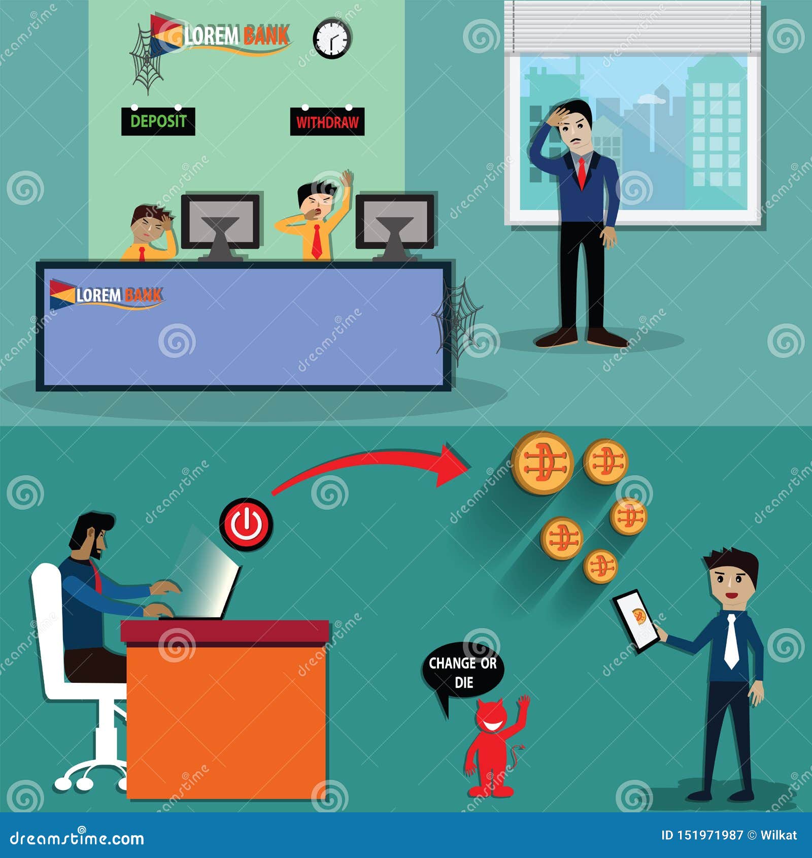 Disruption Technology,Cryptocurrency is Changing the Business Model of  Commercial - Vector Stock Vector - Illustration of lifestyle, bank:  151971987