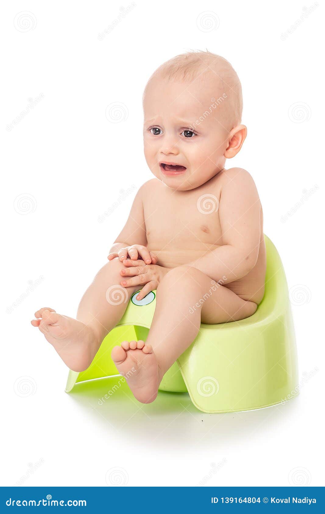 Dissatisfied Baby Cries on a Pot. Infant Child Baby Boy Toddler Sitting ...