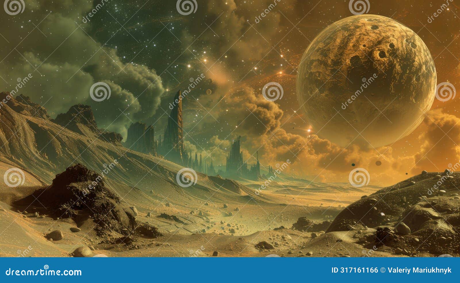distant worlds. a vision of intergalactic landscapes and celestial bodies. generative ai