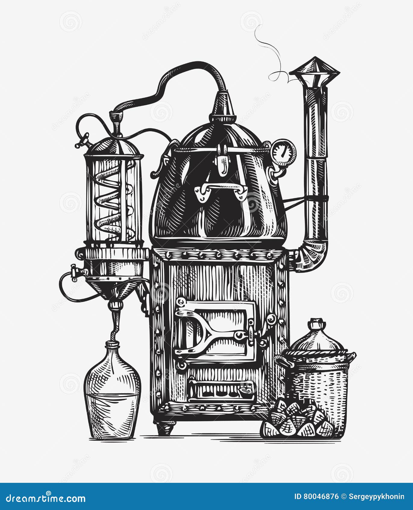 distillation apparatus sketch. hooch  