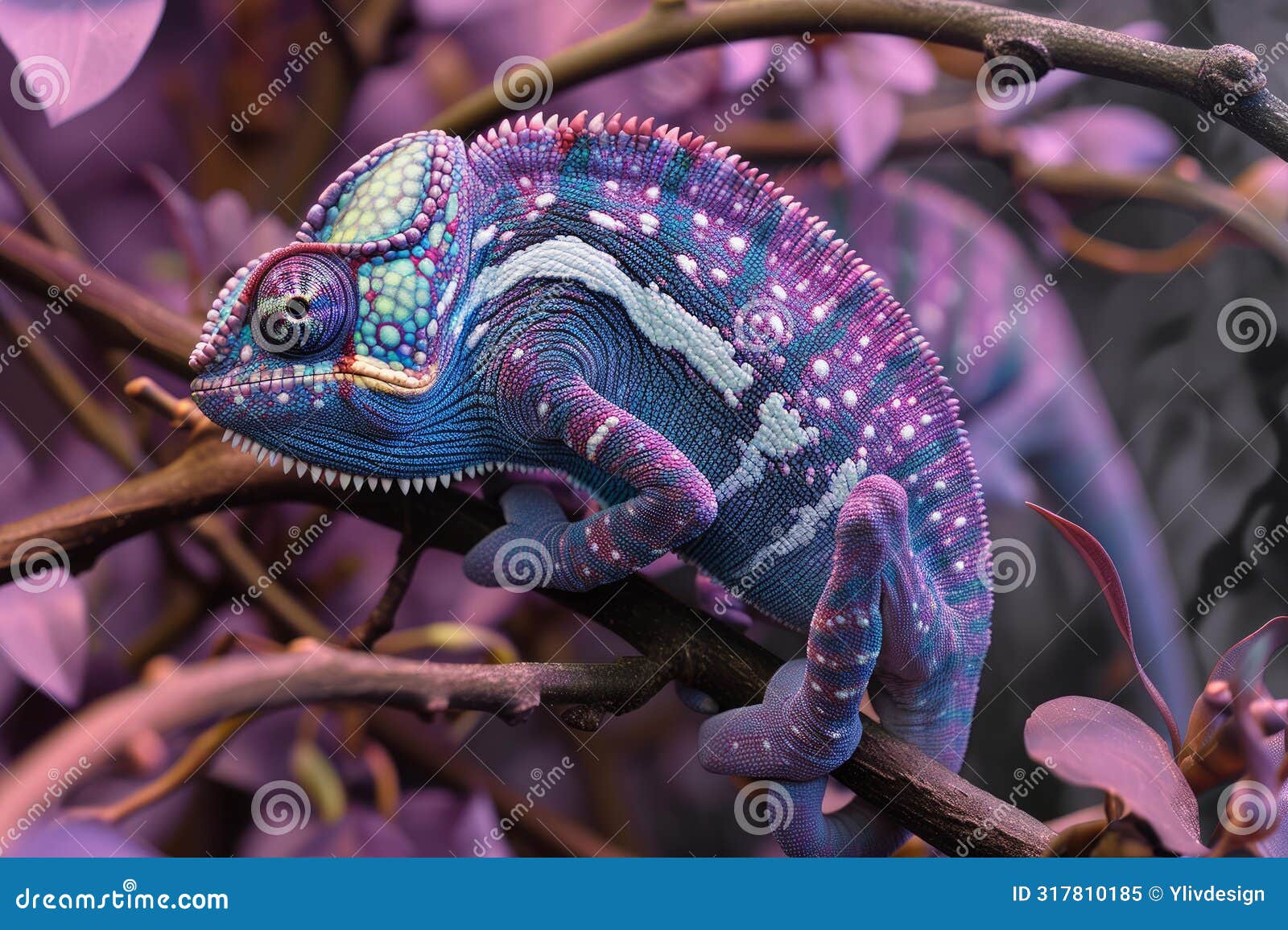 distinctive anthropomorphic chameleon violet. generate ai