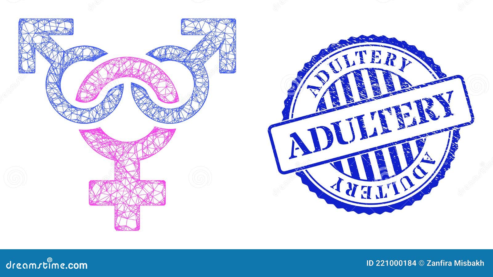 Distress Adultery Badge And Hatched Polyandry Symbol Mesh Stock Vector