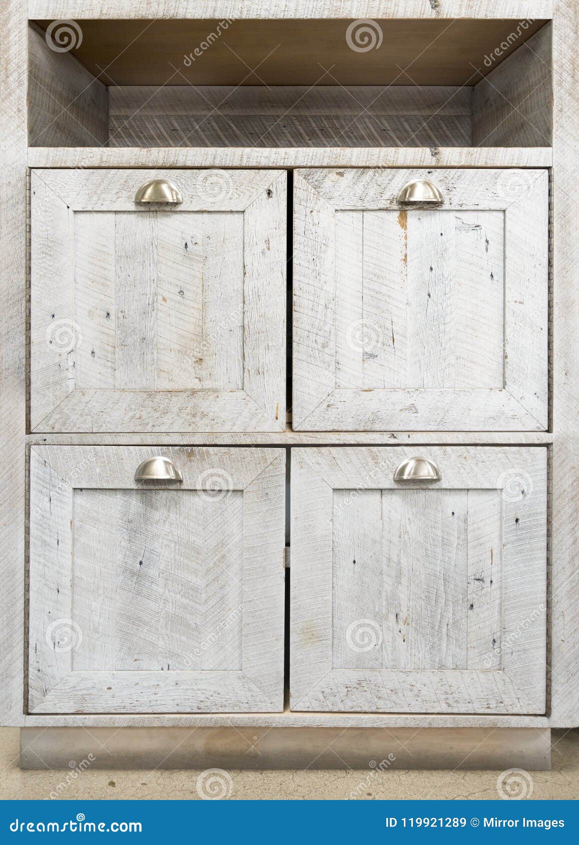 Distressed White Wooden Floor Cabinets Stock Image Image Of