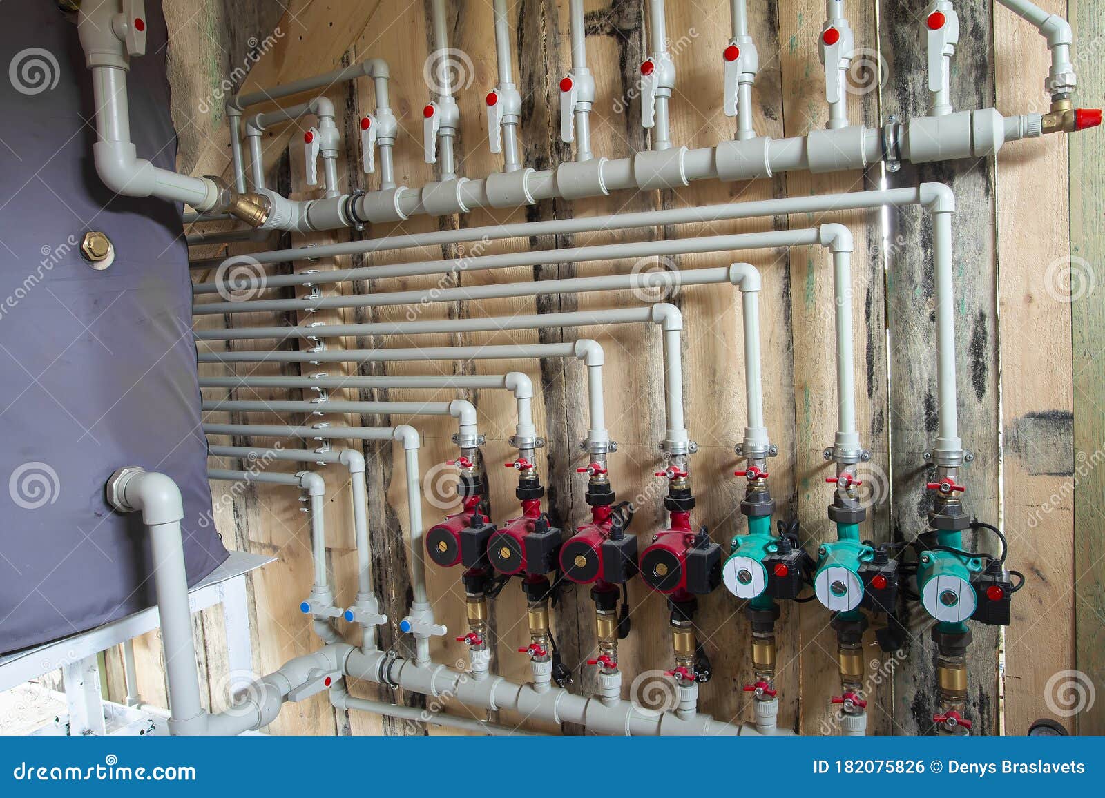 Distribution Header of the Heating System in the Boiler Room, with