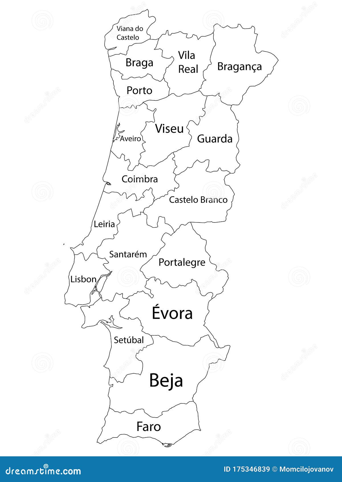 Districts Map of Portugal stock vector. Illustration of border