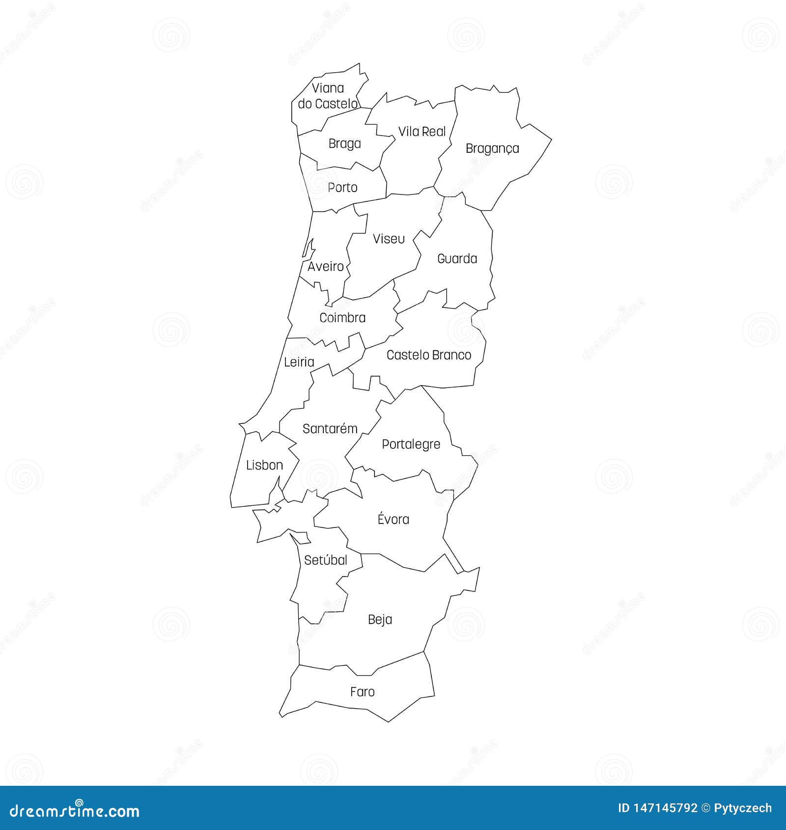 Divis?es Administrativas Do Mapa De Portugal Ilustração do Vetor -  Ilustração de cartografia, naturalizado: 145582107