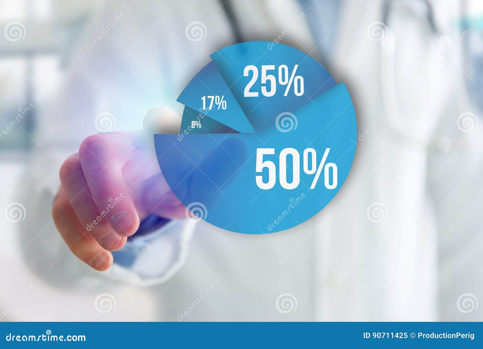 Indagine Medica Effettuata Su Un Gruppo Di Persone Dito Di Un Uomo Che Indica Su Un'interfaccia Blu Del Grafico Di