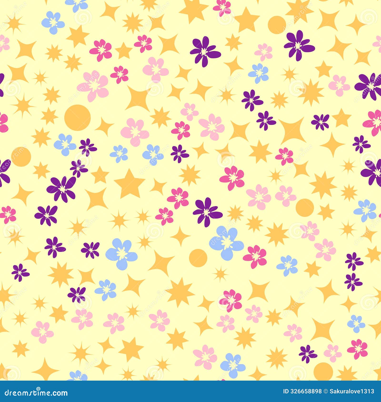 ditsy floral seamless pattern. flowers and stars pattern, lavender and pink