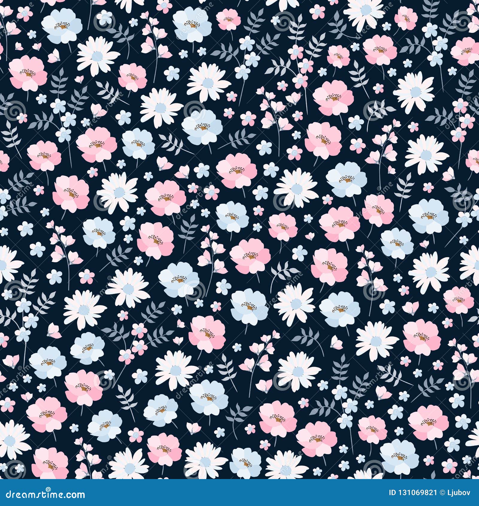 Wild Flower Seamless Pattern Ditsy Floral With Pink Background