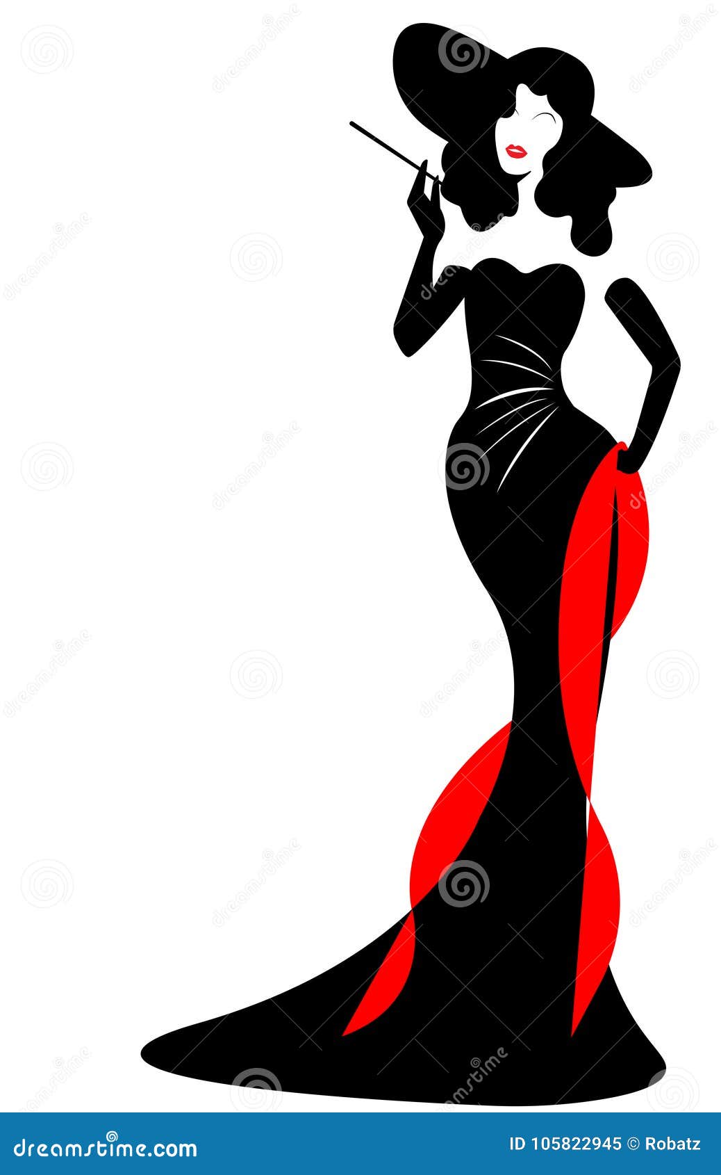 Diva Hollywood silhouette, Beautiful retro fashion woman in black dress , s...