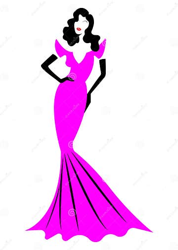 Diva Hollywood Silhouette, Beautiful Retro Fashion Woman in Pink Party ...
