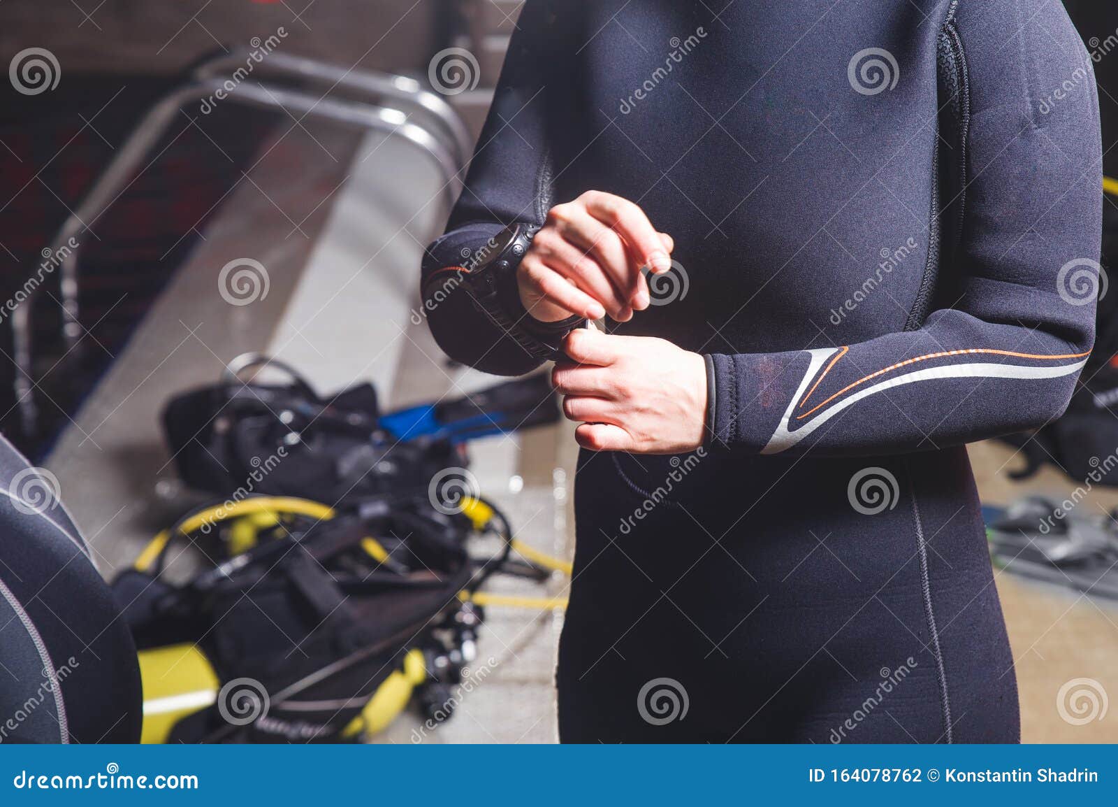 Dive Masters Preparing the Compressed Air Tank for Diving Training Course on the Boat Stock