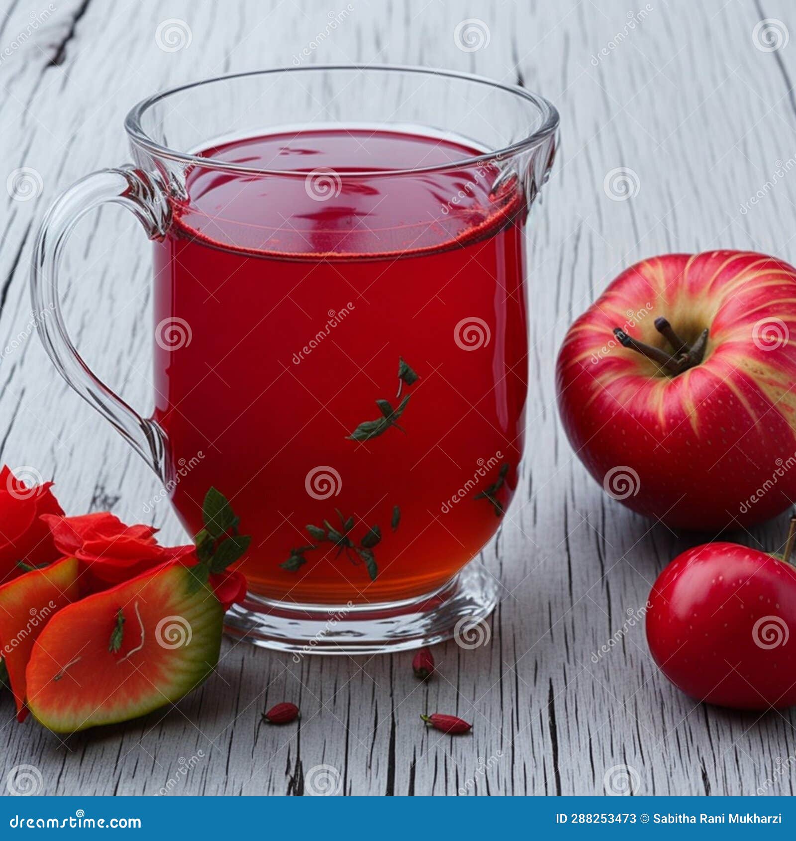 Harmony in a Cup Roselle, Rose Hips, and Apple Herbal Tea. AI