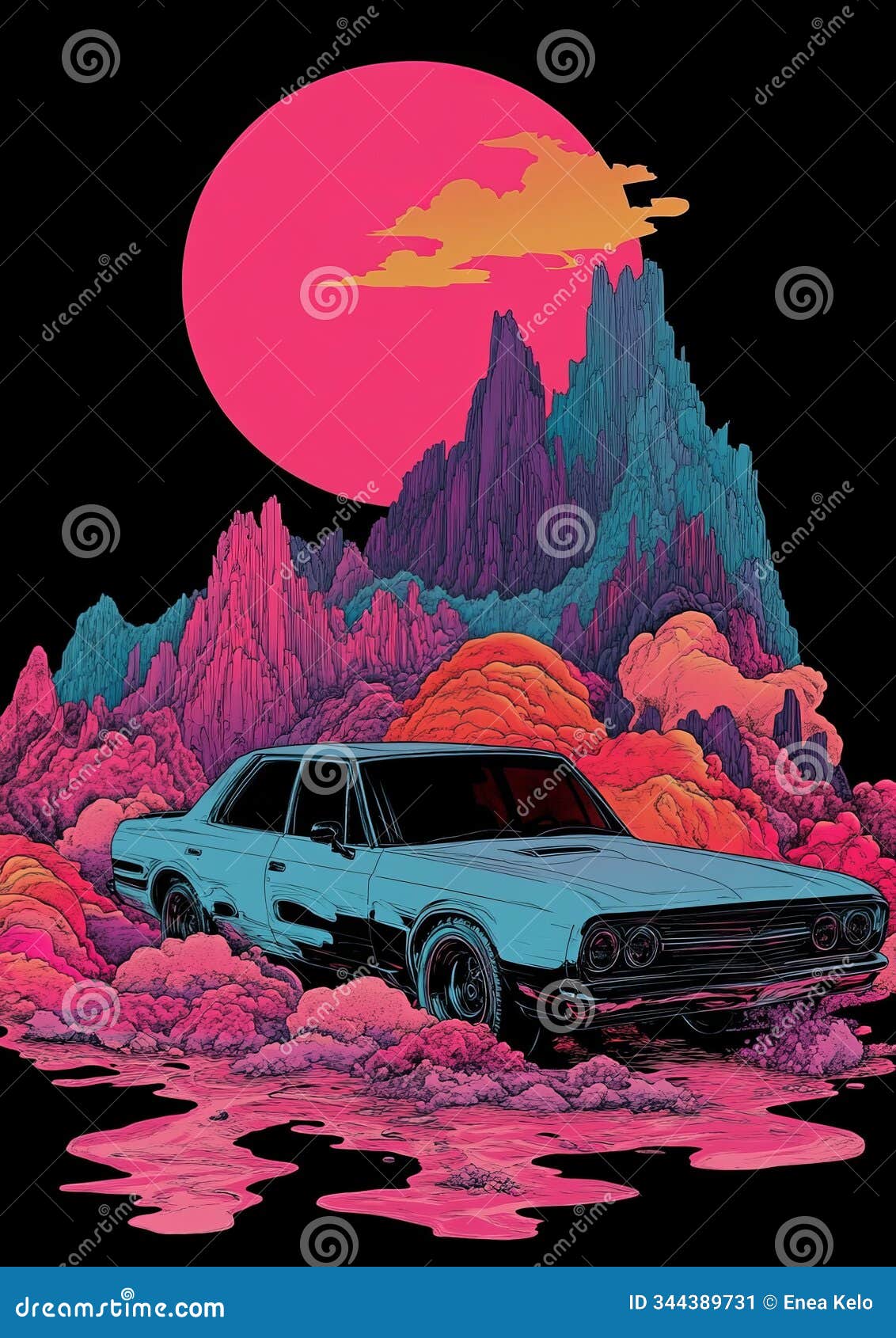 retro synthwave car t-shirt 