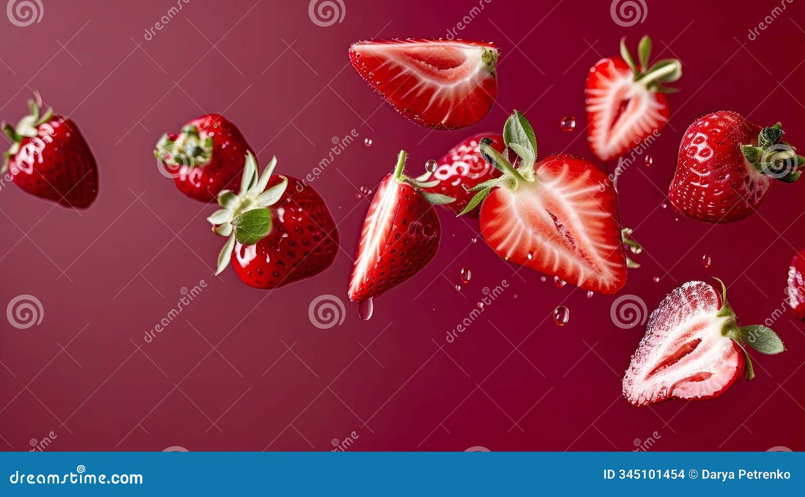 dive into vibrancy with these fresh strawberries, sliced perfectly against a striking red backdrop