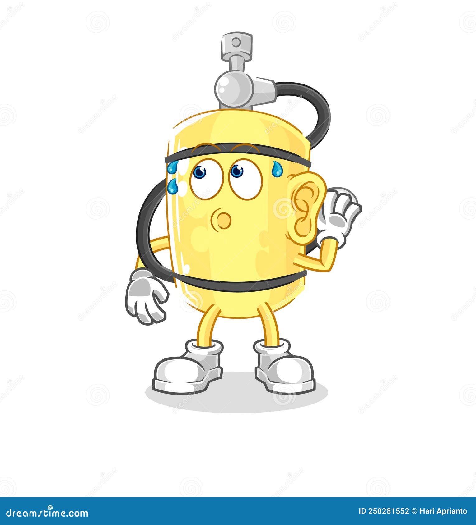 Diver Cylinder Eavesdropping Vector. Cartoon Character Stock Vector