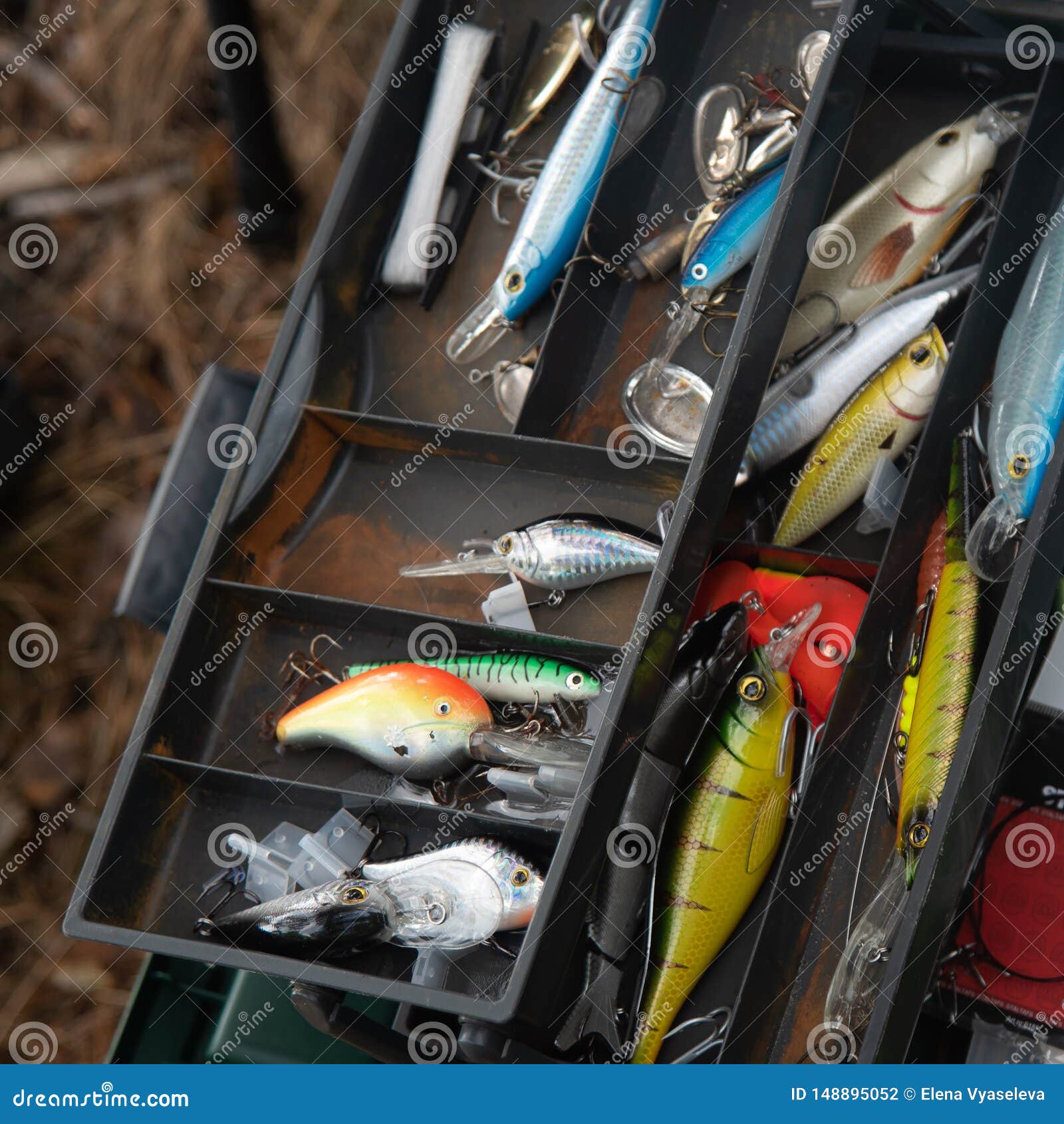 Ensemble Coloré De Leurres De Pêche Fond Image stock - Image du