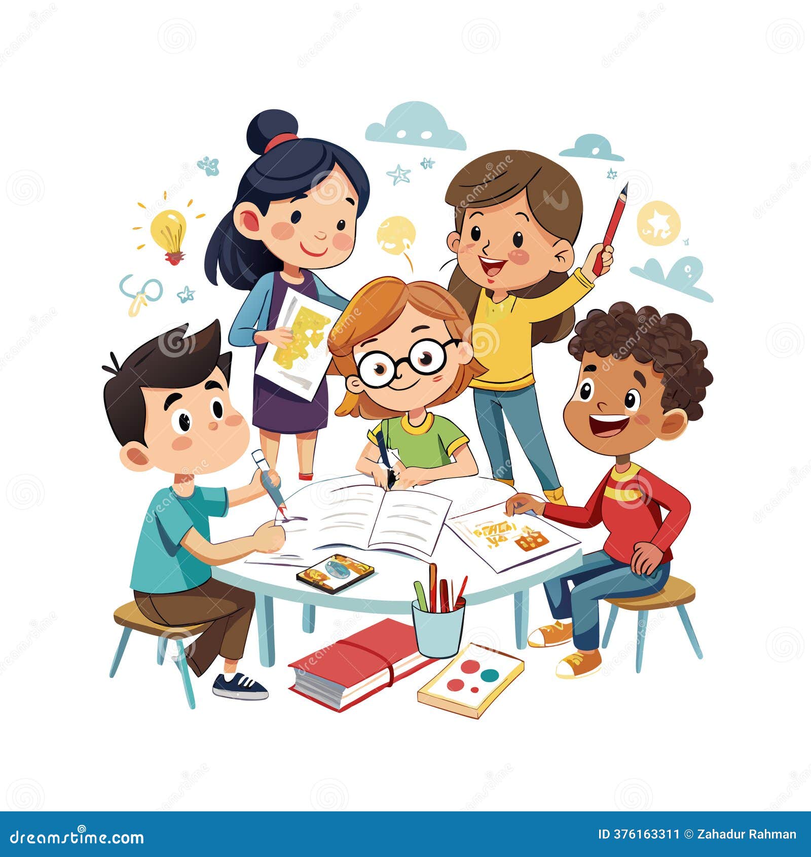 Diversos Niños Estudiando Juntos : Ilustración De Aprendizaje Y Educación  En Equipo Para Proyectos Creativos Ilustración del Vector - Ilustración de  primario, diverso: 376163311, image size:1600x1690