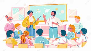 Diverse Classroom Interaction With Engaged Teacher And Students Royalty 