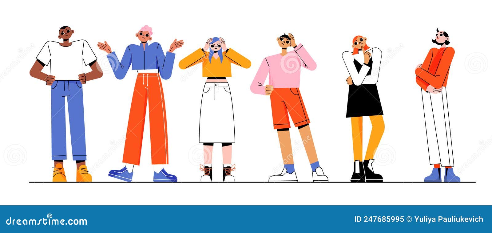 Diverse Confused People Doubt, Think Stock Illustration Illustration