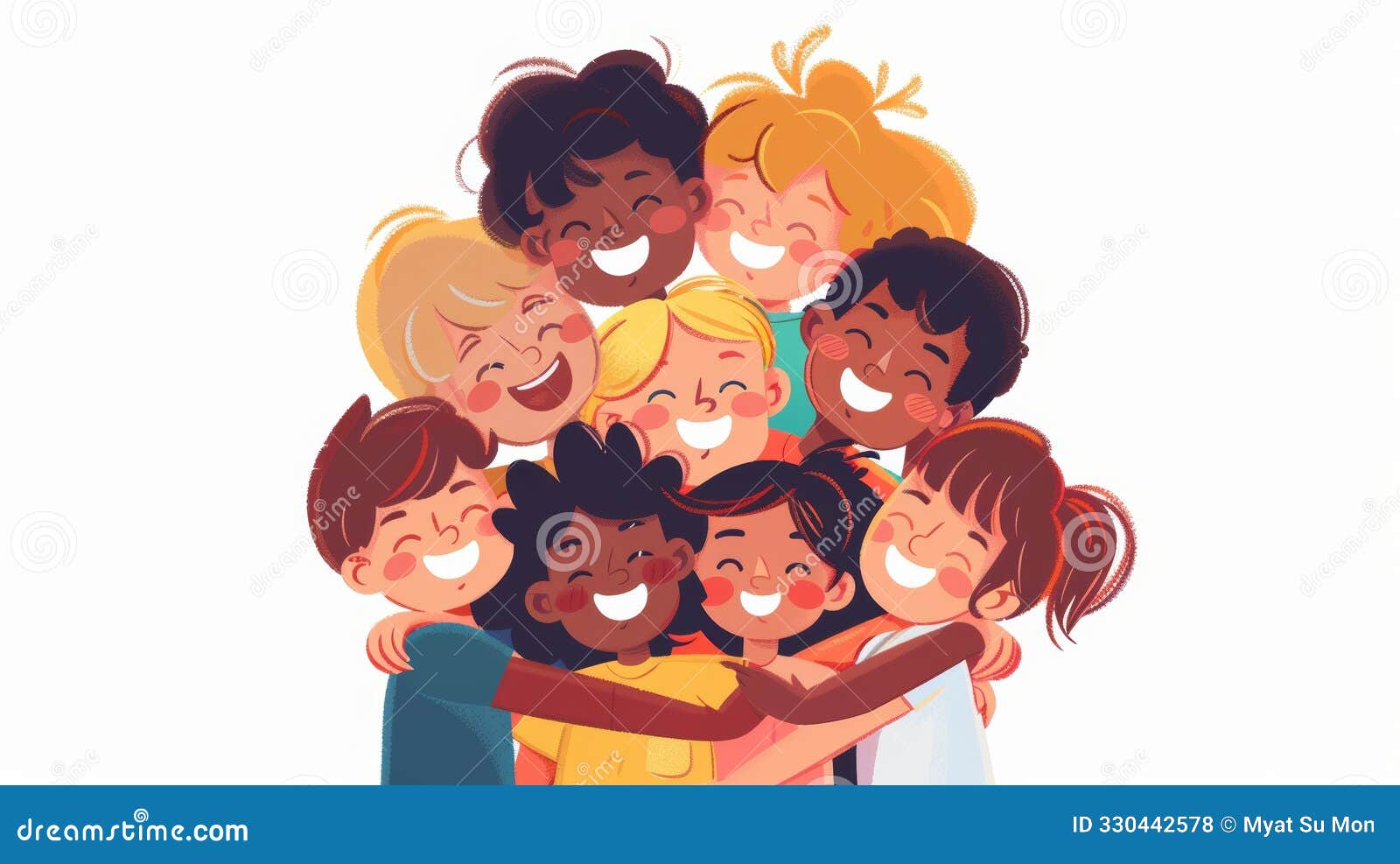 diverse group of children hugging each other in a circle, celebrating national hug day