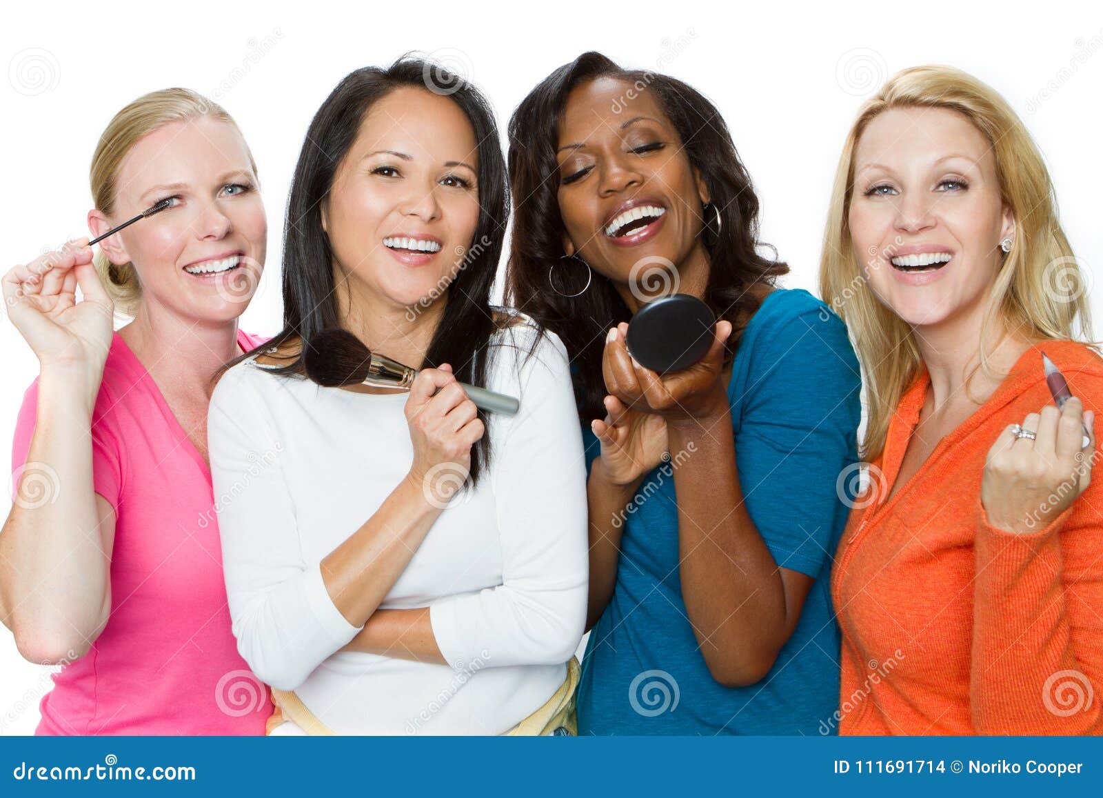 Diverse Group of Women Applying Makeup. Stock Photo Image of lipstick