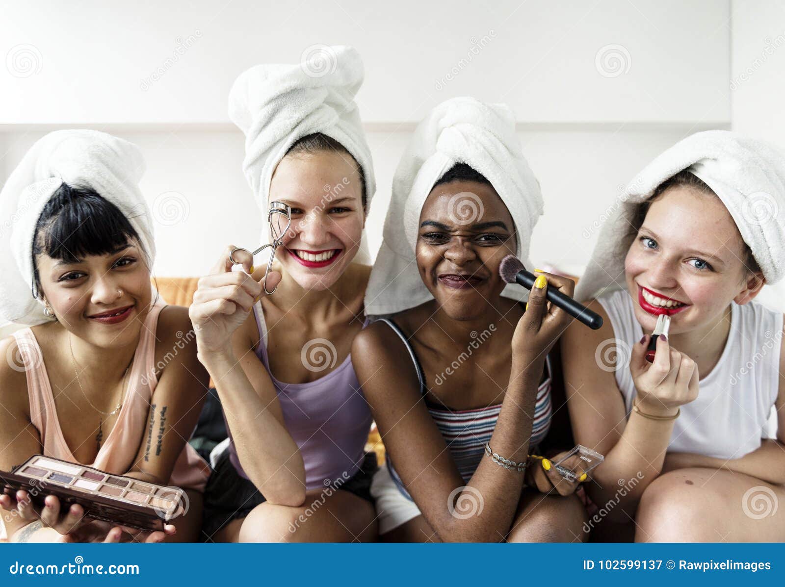 A Diverse Group of Women Using Makeup Stock Image Image of girls