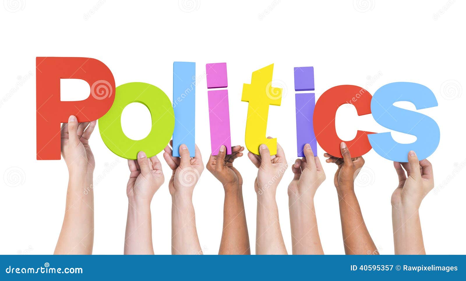 diverse hands holding the word politics