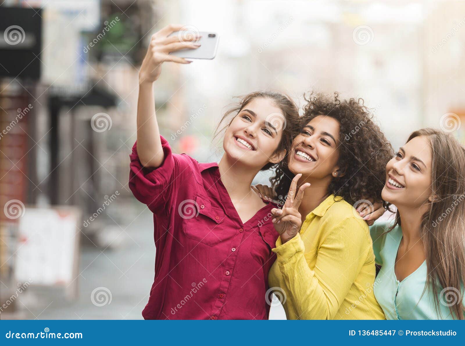 Diverse Happy Women Walking in the City Stock Image - Image of pretty ...