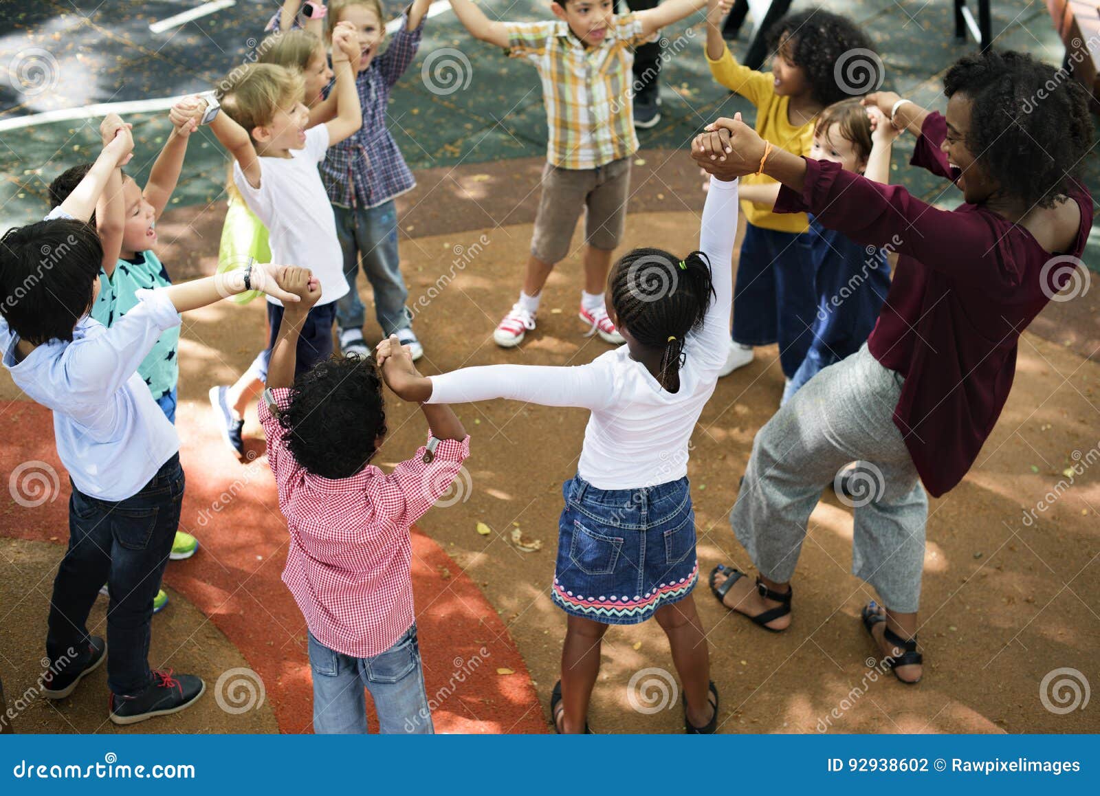 Diverse Kindergarten Kids Arms Raised Stock Photo Image of circle
