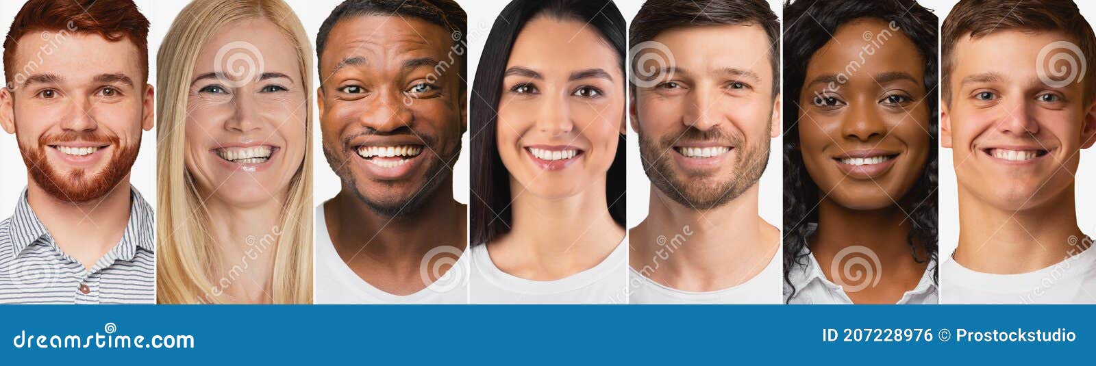 diverse millennials females and males portraits over white background. collage