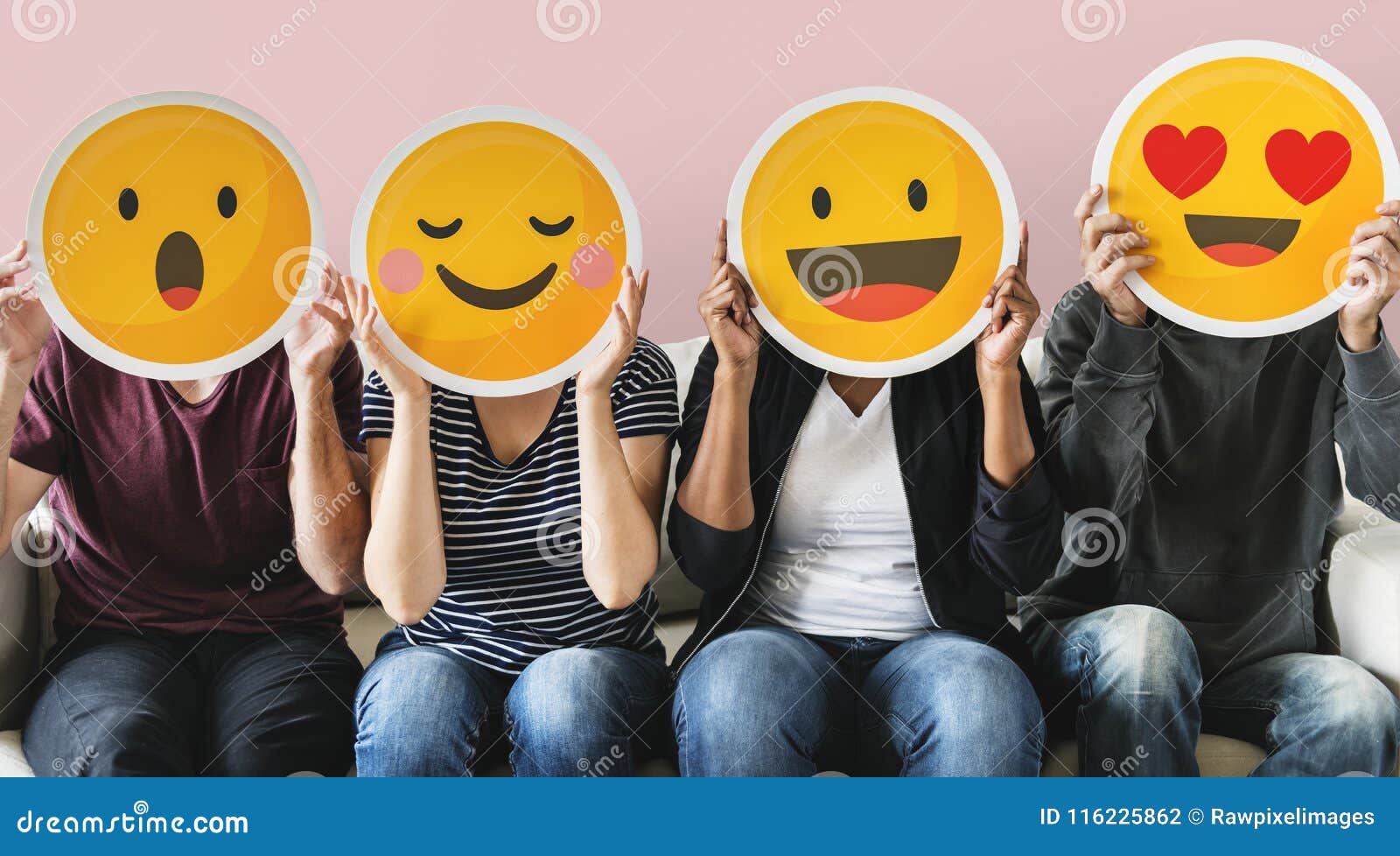 diverse people covered with emoticons