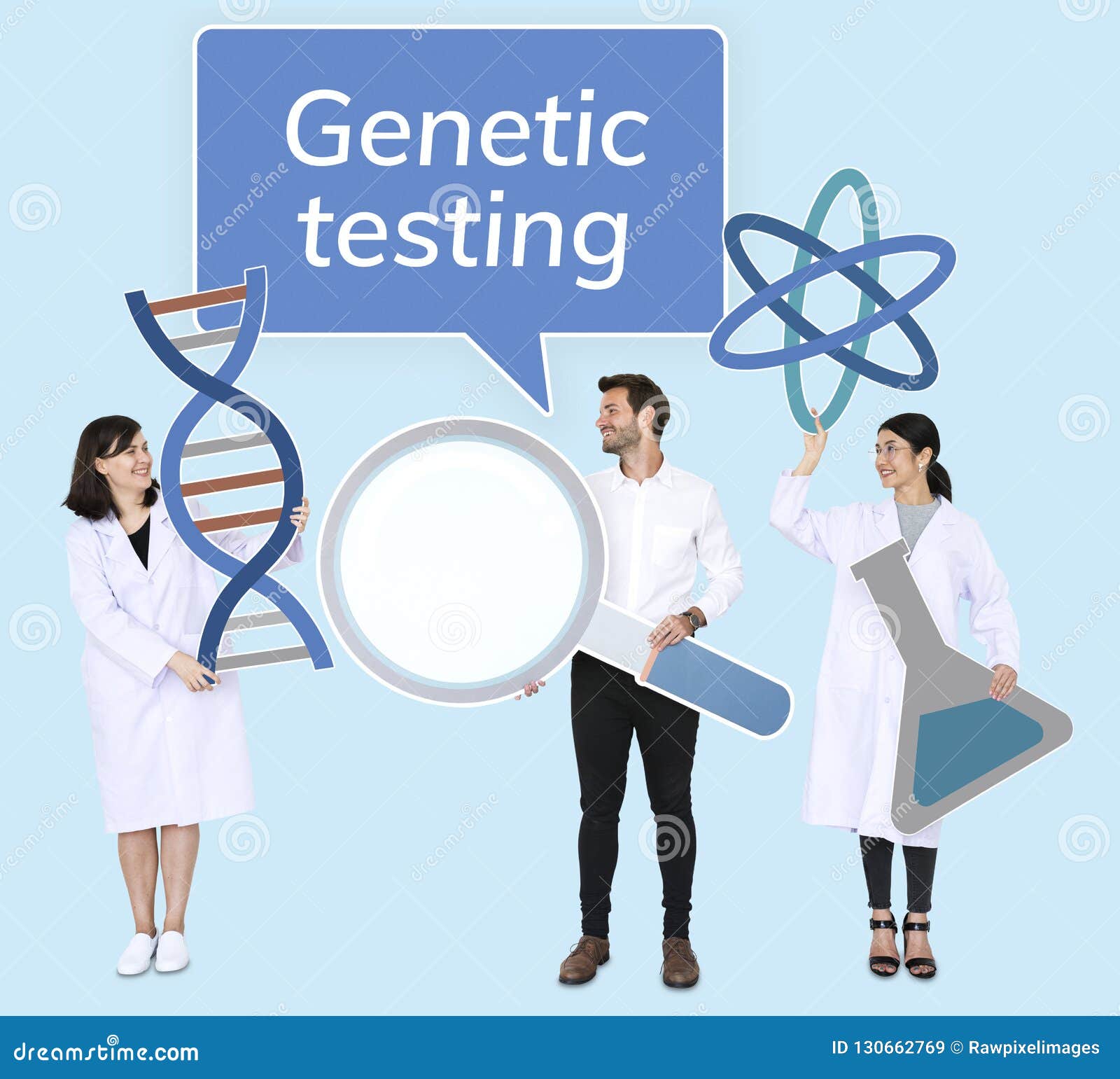 diverse people holding genetic testing icons