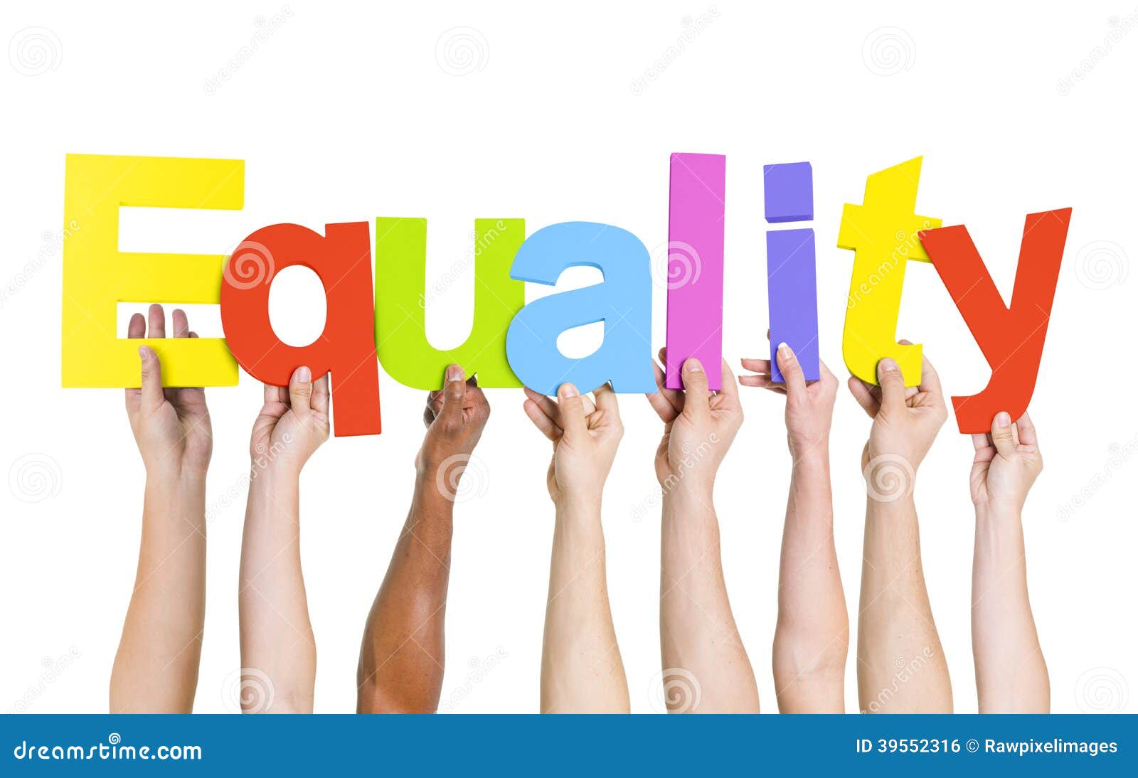 diverse people holding word equality
