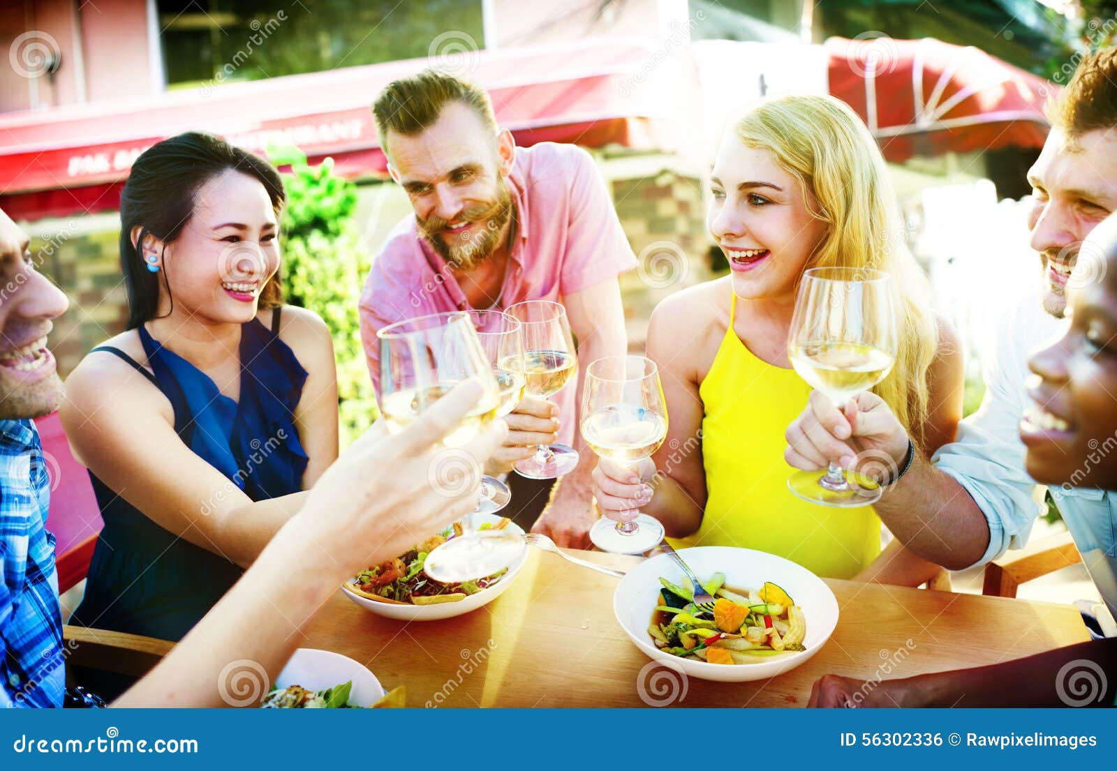 diverse people luncheon outdoors food concept