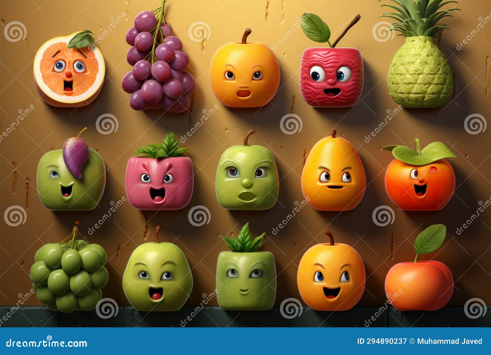 A Diverse Range of Fruit Emojis To Convey Different Emotions Stock