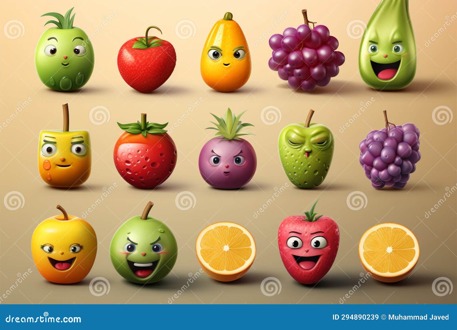 A Diverse Range of Fruit Emojis To Convey Different Emotions Stock