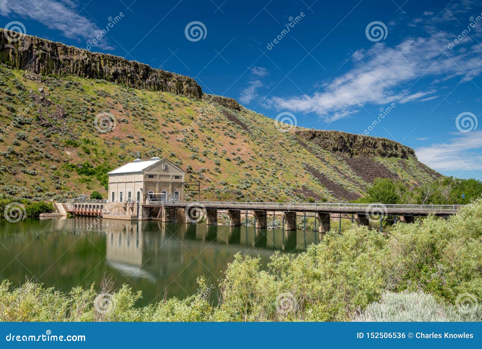 diversion dam on the boise river reflection with blue sky