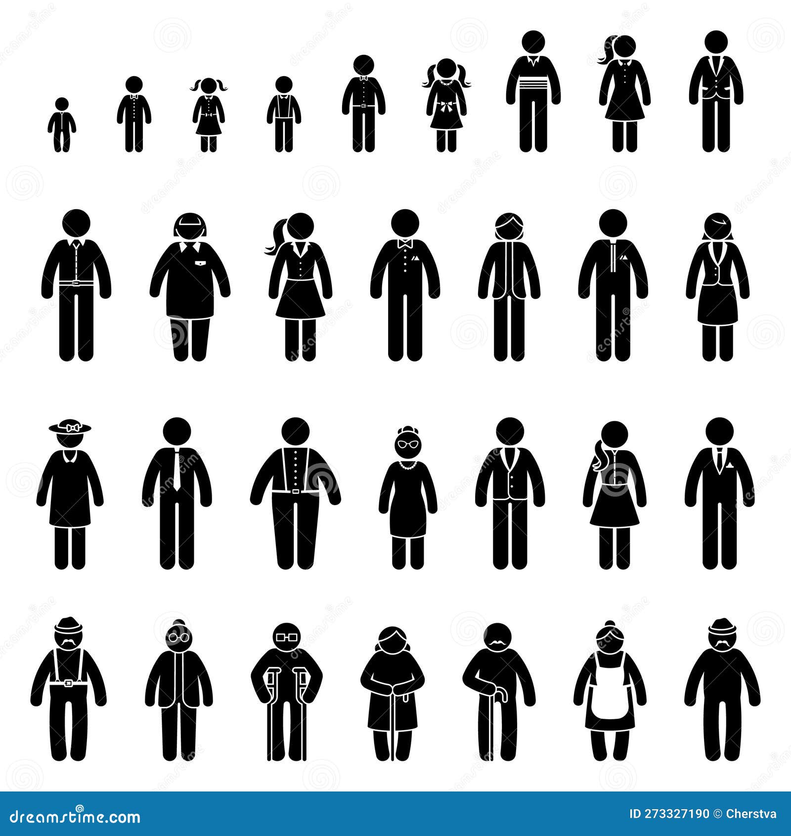 Diversity Stick Figure People Vector Illustration Set. Different ...