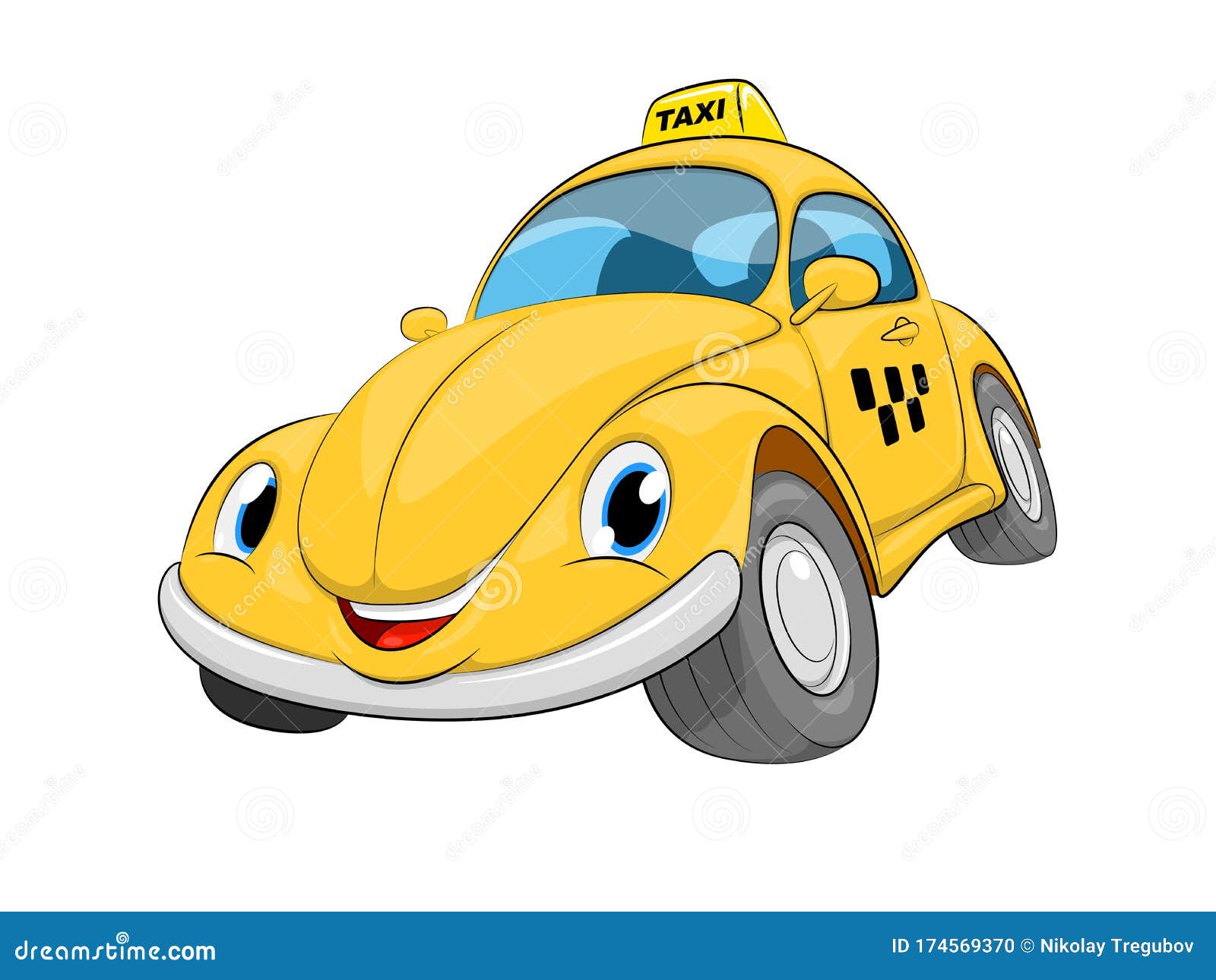 Divertido Coche De Taxi De Dibujos Animados. Un Coche Amarillo Sobre Fondo  Blanco. Ilustración del Vector - Ilustración de divertido, popular:  174569370