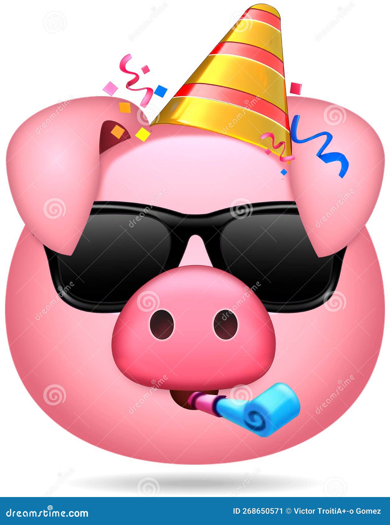 divertido emoticono de cerdo rosa
